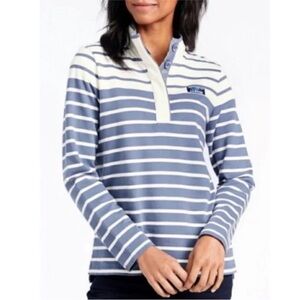 L.L. Bean Striped Blue White Popover Pullover Sweatshirt Womens Large L